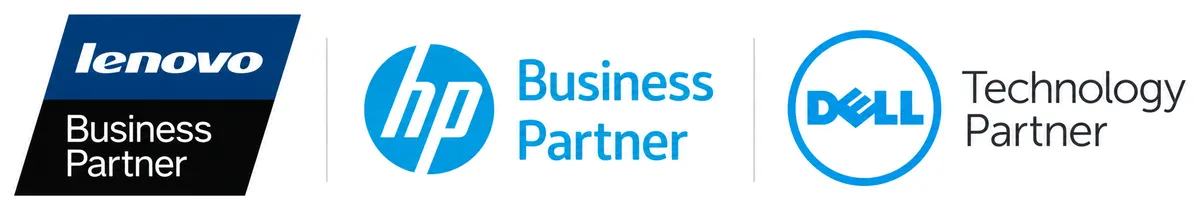 Lenovo Business Partner, HP Business Partner and Dell Technology Partner badges